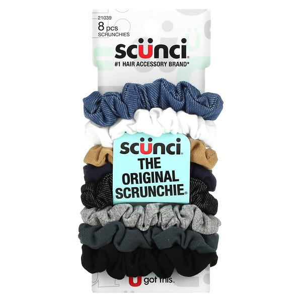 Scunci, ノーダメージ、ミニシュシュ、アソートデニムカラー、8個