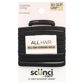 Scunci, No Slip Grip, Ligas elásticas antideslizantes, cómodas, con una fuerte sujeción para todo el día, color negro, 10 unidades