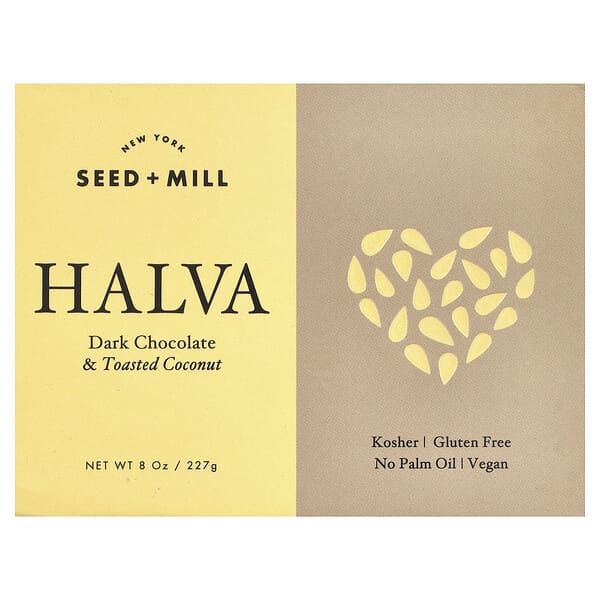 Seed + Mill, Halva, ciocolată neagră și nucă de cocos prăjită, 227 g