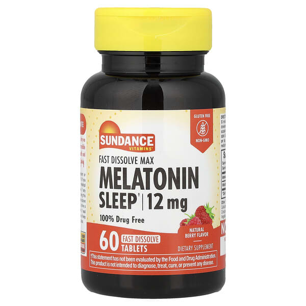 Fast Dissolve Max Melatonin, Natural Berry, 12 mg, 60 Fast Dissolve Tablets
