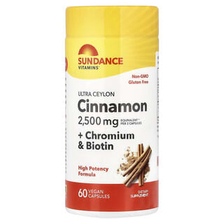 Sundance Vitamins, Ultra Ceylon Canela con cromo y biotina, 60 cápsulas vegetales