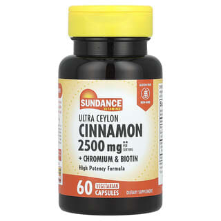 Sundance Vitamins, Ultra Ceylon Canela con cromo y biotina, 60 cápsulas vegetales