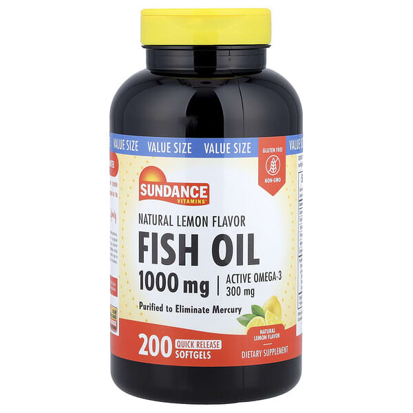 Sundance Vitamins Fish Oil, Natural Lemon, 1,000 mg, 200 Quick Release Softgels