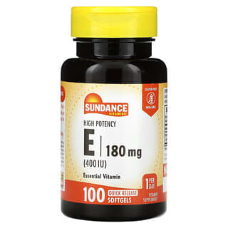 Sundance Vitamins, E o wysokiej sile działania, 180 mg (400 j.m.), 100 kapsułek miękkich o szybkim uwalnianiu