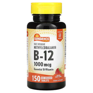 Sundance Vitamins, Metilcobalamina B12 de disolución rápida, Baya natural, 1000 mcg, 150 comprimidos de disolución rápida