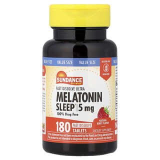Sundance Vitamins, Fast Dissolve Ultra Melatonin, Natural Berry, 5 mg, 180 Fast Dissolve Tablets