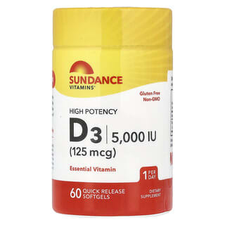 Sundance Vitamins, High Potency Vitamin D3, 125 mcg (5,000 IU), 60 Quick Release Capsules