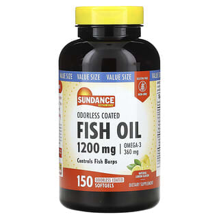 Sundance Vitamins, Odorless Coated Fish Oil, Natural Lemon, 1,200 mg, 150 Softgels