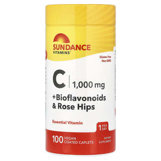 Sundance Vitamins, C + Bioflavonoids & Rose Hips, 100 Vegan Coated Caplets