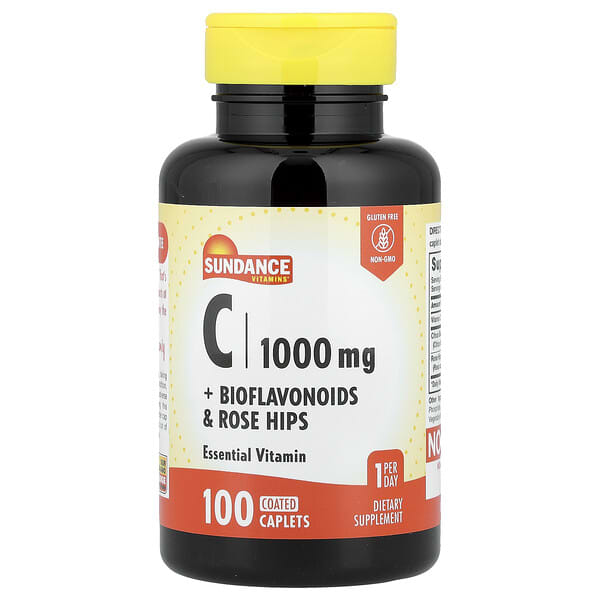 Sundance Vitamins, C + 바이오플라보노이드 및 로즈힙, 코팅 정제 100정