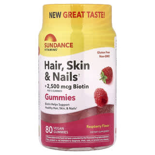 Sundance Vitamins, Gomitas para el cabello, la piel y las uñas, Frambuesa, 80 gomitas veganas