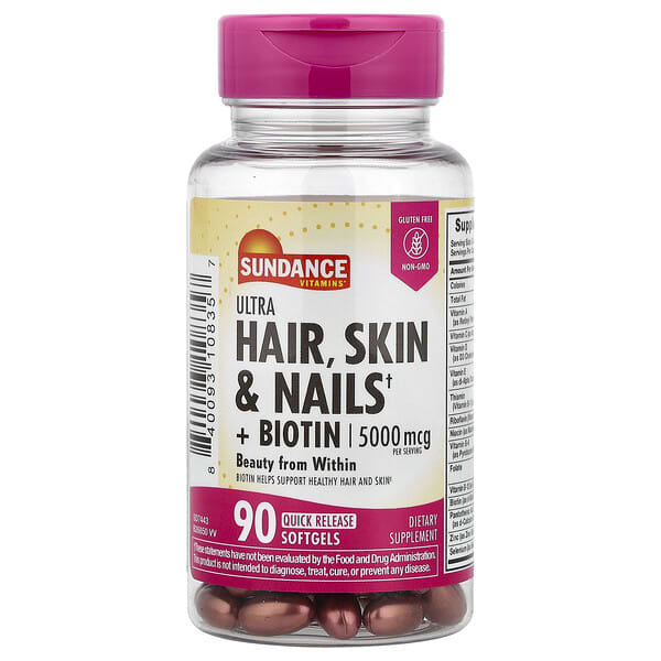 Sundance Vitamins Ultra Hair, Skin & Nails + Biotin, 90 Quick Release Softgels