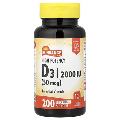 Sundance Vitamins, D3, High Potency , 50 mcg (2,000 IU), 200 Quick Release Softgels