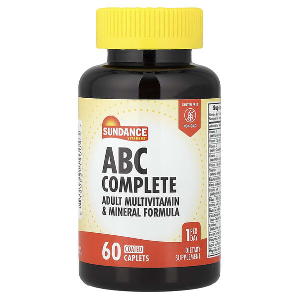 Sundance Vitamins, ABC Complete, felnőtt multivitamin és ásványi anyag formula, 60 bevonatos kapszula
