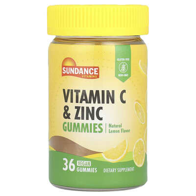 Sundance Vitamins, Vitamin C & Zinc Gummies, Natural Lemon Flavor, 36 Vegan Gummies