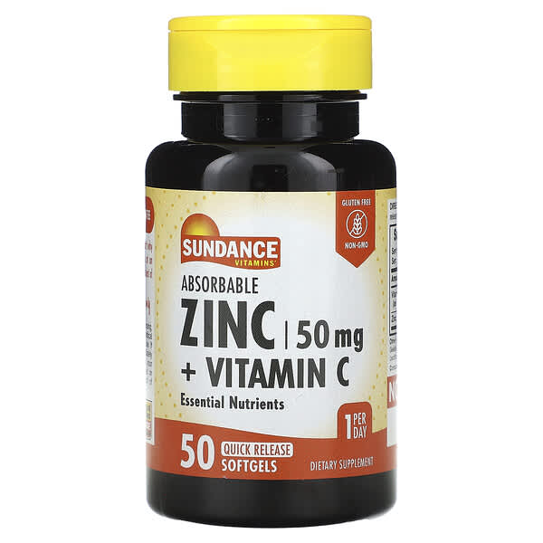 Sundance Vitamins Absorbable Zinc + Vitamin C, 50 Quick Release Softgels