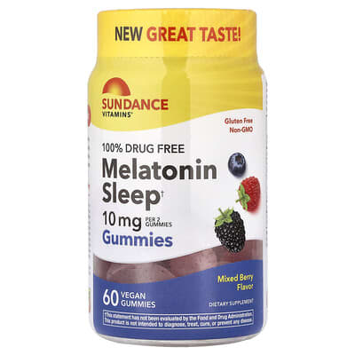 Sundance Vitamins, Sleep Aid Melatonin Gummies, Natural Mixed Berry Flavor, 60 Vegan Gummies (5 mg Each Gummy)