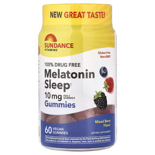 Sundance Vitamins, Мелатонин за сън, натурални смесени горски плодове, 10 mg, 60 веган желирани таблетки (5 mg на желирана таблетка)