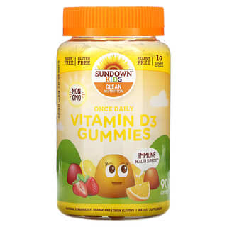 Sundown Naturals Kids, Uma Vez Diária em Gomas de Vitamina D3, Morango Natural, Laranja e Limão, 90 Gomas