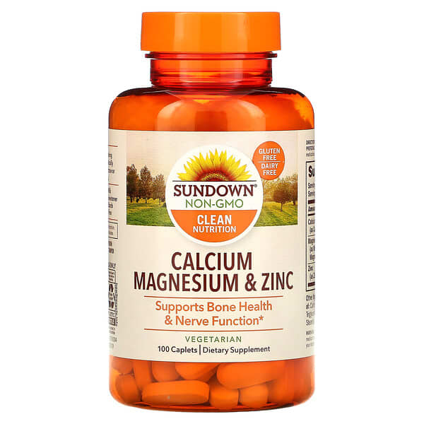 Sundown Calcium Magnésium Zinc Caplets pour Soutien Immunitaire végétarien 100 caps 