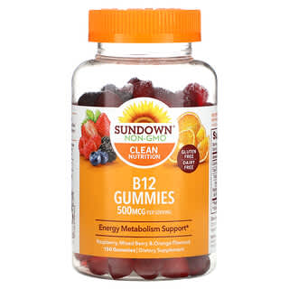 Sundown Naturals, Gommes à la vitamine B12, Framboise, fruits des bois et orange, 500 µg, 150 gommes (250 µg par gomme)