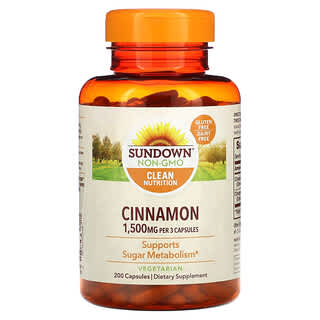 Sundown Naturals, Cannelle, 1500 mg, 200 capsules (500 mg par capsule)