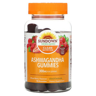 Sundown Naturals, Ashwagandha Gummies, Ashwagandha-Fruchtgummis, gemischte Beeren, 300 mg, 90 Fruchtgummis (150 mg pro Fruchtgummi)