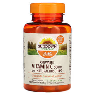 Sundown Naturals, Vitamina C masticable con rosa mosqueta natural, Naranja, 500 mg, 100 comprimidos masticables