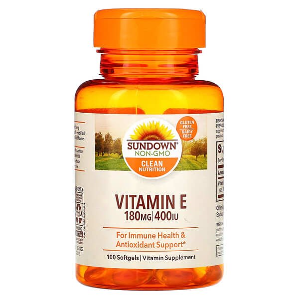 Sundown Naturals, ビタミンE、180 mg（400 IU）、ソフトジェル100粒