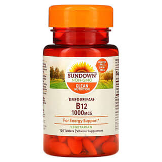 Sundown Naturals, Vitamina B12 de Liberação Programada, 1.000 mcg, 120 Comprimidos