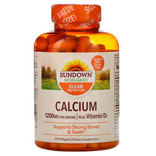Sundown Naturals, Cálcio Mais Vitamina D3, 600 mg, 170 Cápsulas Softgel