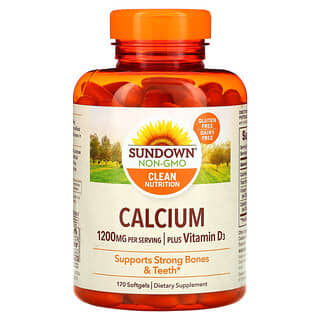 Sundown Naturals, Cálcio Mais Vitamina D3, 600 mg, 170 Cápsulas Softgel