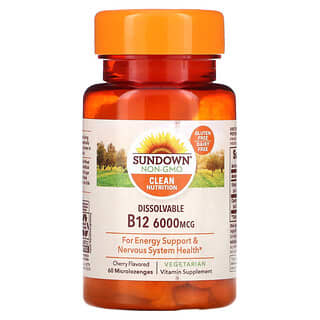 Sundown Naturals, Vitamine B12 soluble, Parfum cerise, 6000 µg, 60 micropastilles