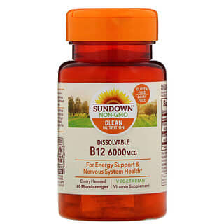 Sundown Naturals, B12 disoluble, sabor cereza, 6000 mcg, 60 micropastillas