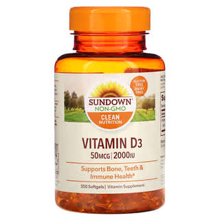 Sundown Naturals, Vitamina D3, 50 mcg (2.000 UI), 350 Cápsulas Softgel