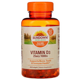 Sundown Naturals, Vitamina D3, 25 mcg (1000 U.I.), 400 cápsulas blandas