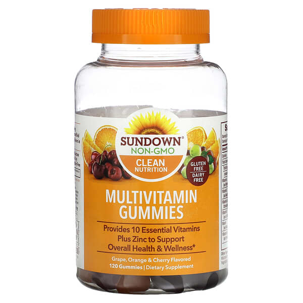 Sundown Naturals, мультивітамінні жувальні мармеладки, зі смаком винограду, апельсина та вишні, 120 жувальних мармеладок.