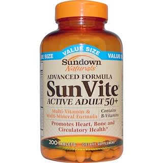 Sundown Naturals, SunVite, Active Adult 50+, Multi-Vitamin & Multi-Mineral Formula, 200 Tablets
