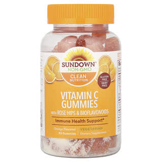 Sundown Naturals, 維生素C軟糖，含玫瑰果和生物類黃酮，橙味，90軟糖
