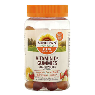 Sundown Naturals, Vitamin D3 Gummies, Strawberry, Orange, & Lemon Flavored, 25 mcg (1,000 IU), 90 Gummies