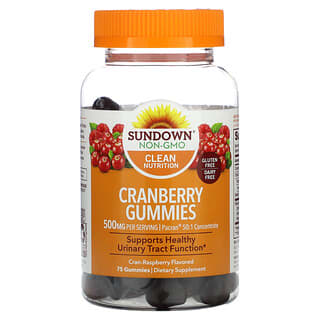 Sundown Naturals, Gomas de Cranberry, Cranberry-Framboesa, 500 mg, 75 Gomas (100 mg por Goma)