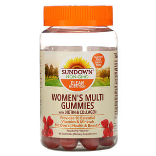 Sundown Naturals, Gomitas multivitamínicas para mujeres con biotina, sabor a frambuesa, 60 gomitas