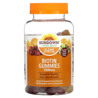 Sundown Naturals, Жевательные мармеладки с биотином, виноград, апельсин и вишня, 1000 мкг, 130 жевательных таблеток