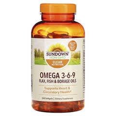Sundown Naturals, Omega 3-6-9 Lein-, Fisch- und Borretschöl, 200 Weichkapseln