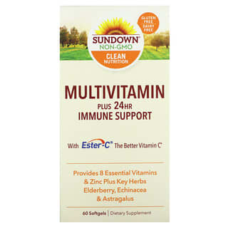 Sundown Naturals, Multivitamines Plus Soutien immunitaire 24 heures, 60 capsules à enveloppe molle