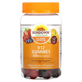 Sundown Naturals, витамин B12, малина, ягоды и апельсин, 500 мкг, 50 жевательных мармеладок (250 мкг в одной жевательной таблетке)