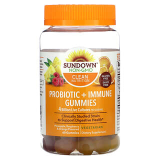 Sundown Naturals, Жевательные мармеладки с пробиотиком и иммунитетом, ананас, малина и апельсин, 60 жевательных таблеток