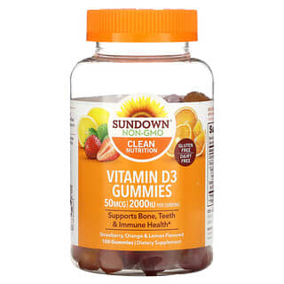 Sundown Naturals, Vitamina D3, Gomitas, Fresa, naranja y limón, 2000 UI, 150 gomitas (25 mcg [1000 UI] por gomita)