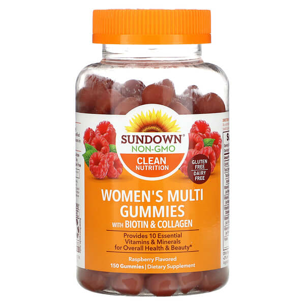 Sundown Naturals, Women's Multi Gummies With Biotin &amp; Collagen, Raspberry, 150 Gummies