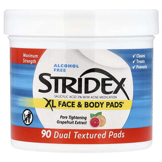 Stridex, XL 面部和身体软垫，无乙醇，90 片双效软垫